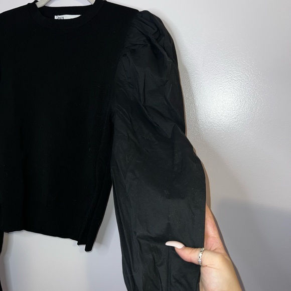 Zara Black Knit Long Puff Sleeve Top - Picture 5 of 7